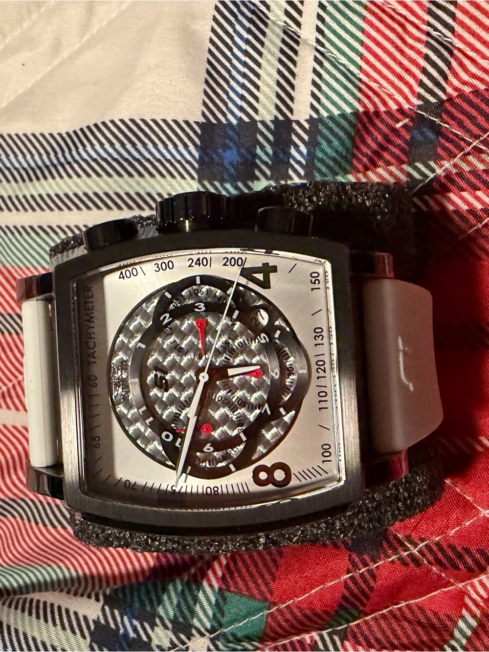 Invicta Men's Square Chronograph Watch in Black, Silver and Red Accents